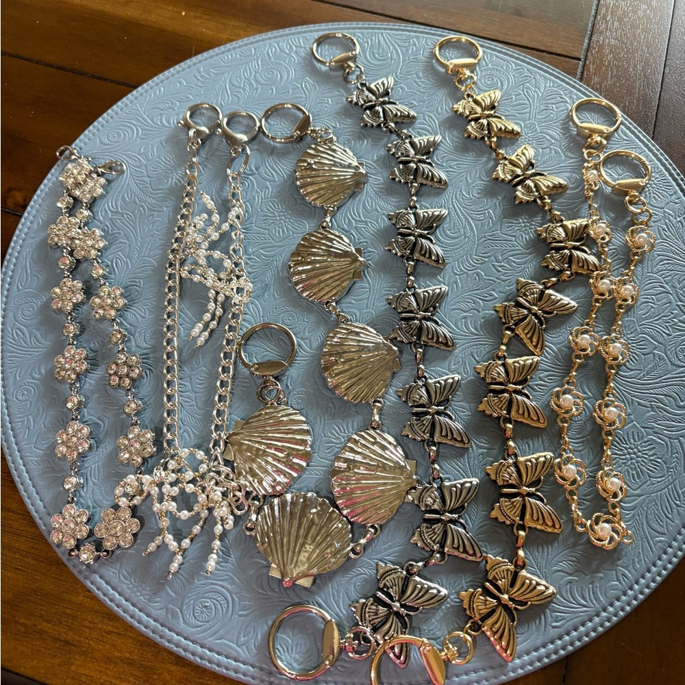 Gold and silver bag charm chains bundle of 12 for handbags.